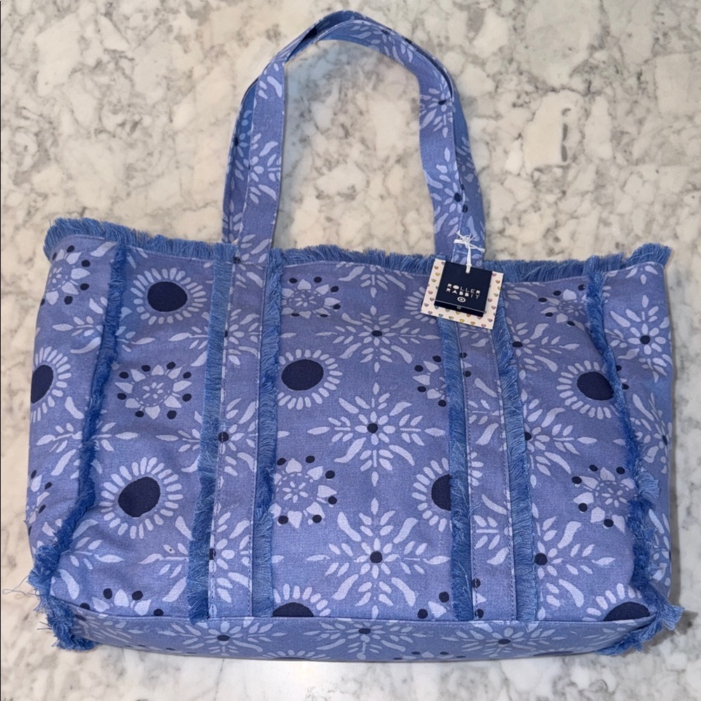 Roller Rabbit x Target Star Medallion Fringe Blue Floral Canvas Tote Bag
